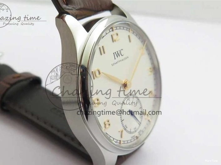 MIROTIME 0413 Original Portuguese IW358304 ZF 1:1 Best Edition SS White Dial RG Markers on Leather Strap A 7077